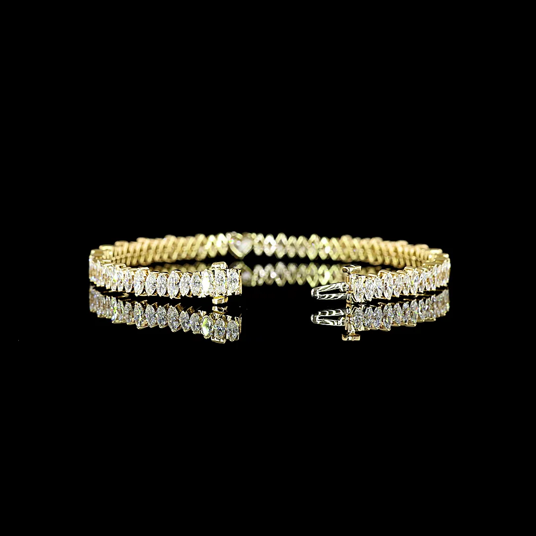 5.39 Cts 14k Yellow Gold Heart Shape Station Line Tennis Bracelet - Image 4