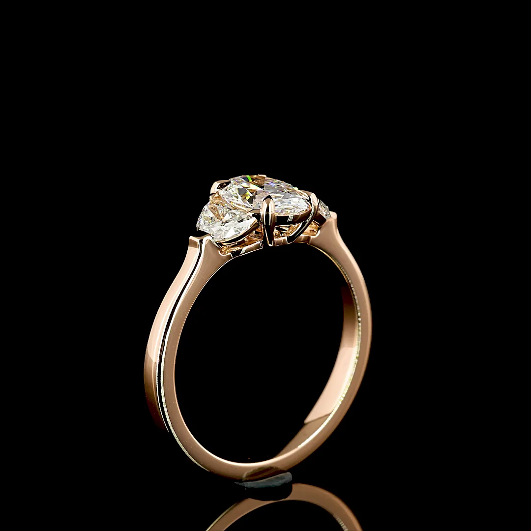 1.48 Cts 14k Rose Gold Oval Shape 3 Stones Ring - Image 4