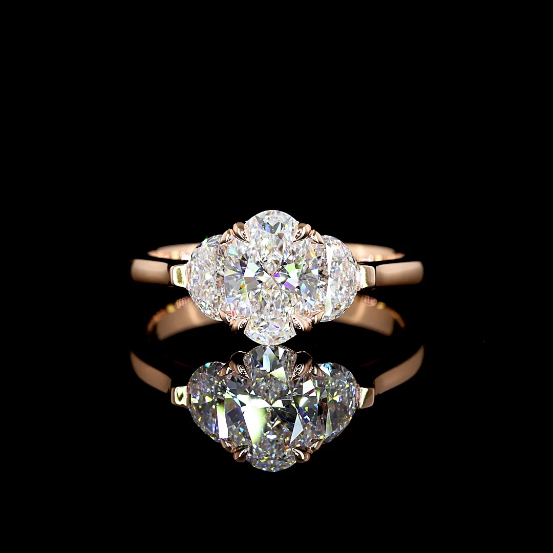 1.48 Cts 14k Rose Gold Oval Shape 3 Stones Ring - Video