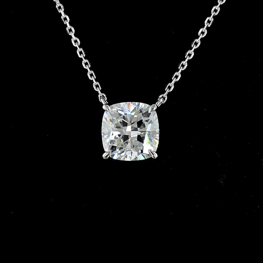 2.32 Cts 14k White Gold Square Cushion Brilliant Shape Solitaire Pendant - Image 3