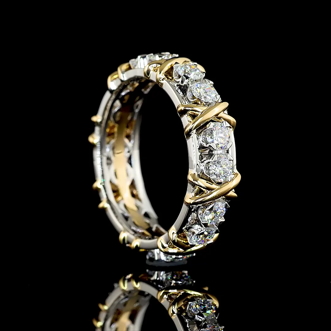 1.32 Cts 18k Yellow Gold - Platinum Round Shape Special Eternity Band - Image 2