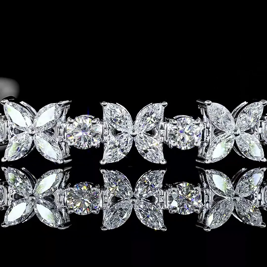 4.72 Cts 18k White Gold Mix Shape Station Line Tennis Bracelet - Image 2