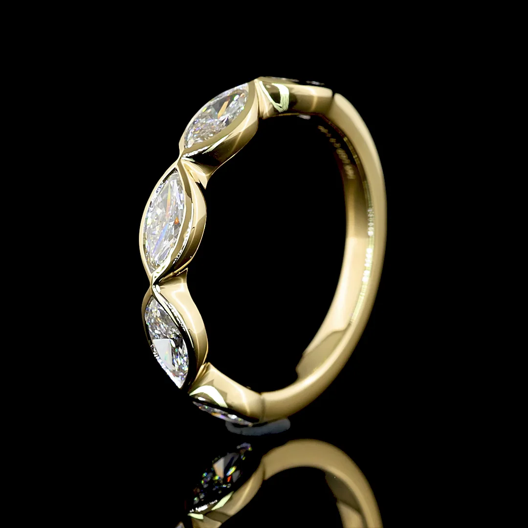 1.04 Cts 14k Yellow Gold Marquise Shape 5 Stones Eternity Band - Image 4