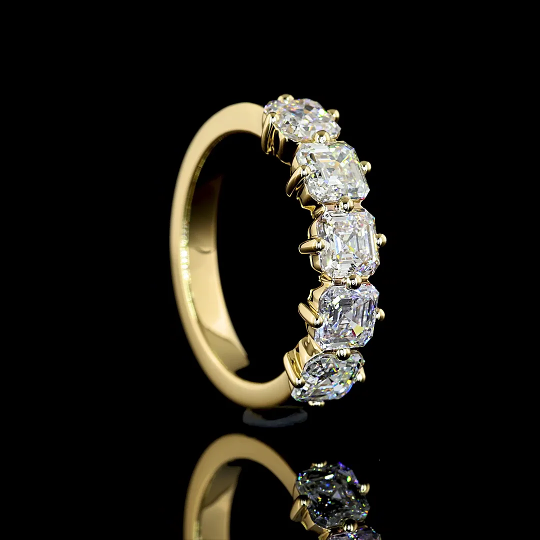 1.53 Cts 14k Yellow Gold Asscher Shape 5 Stones Eternity Band - Image 2