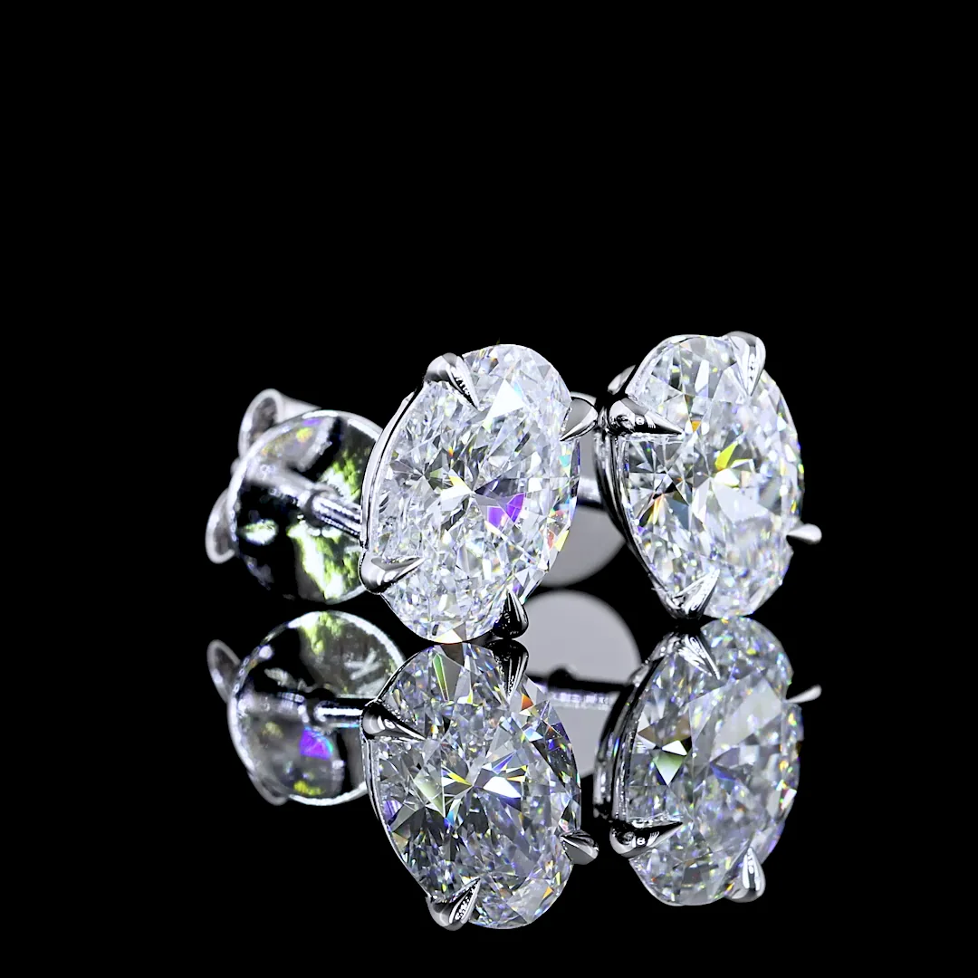 2.02 Cts 14k White Gold Oval Shape Studs Earring - Video
