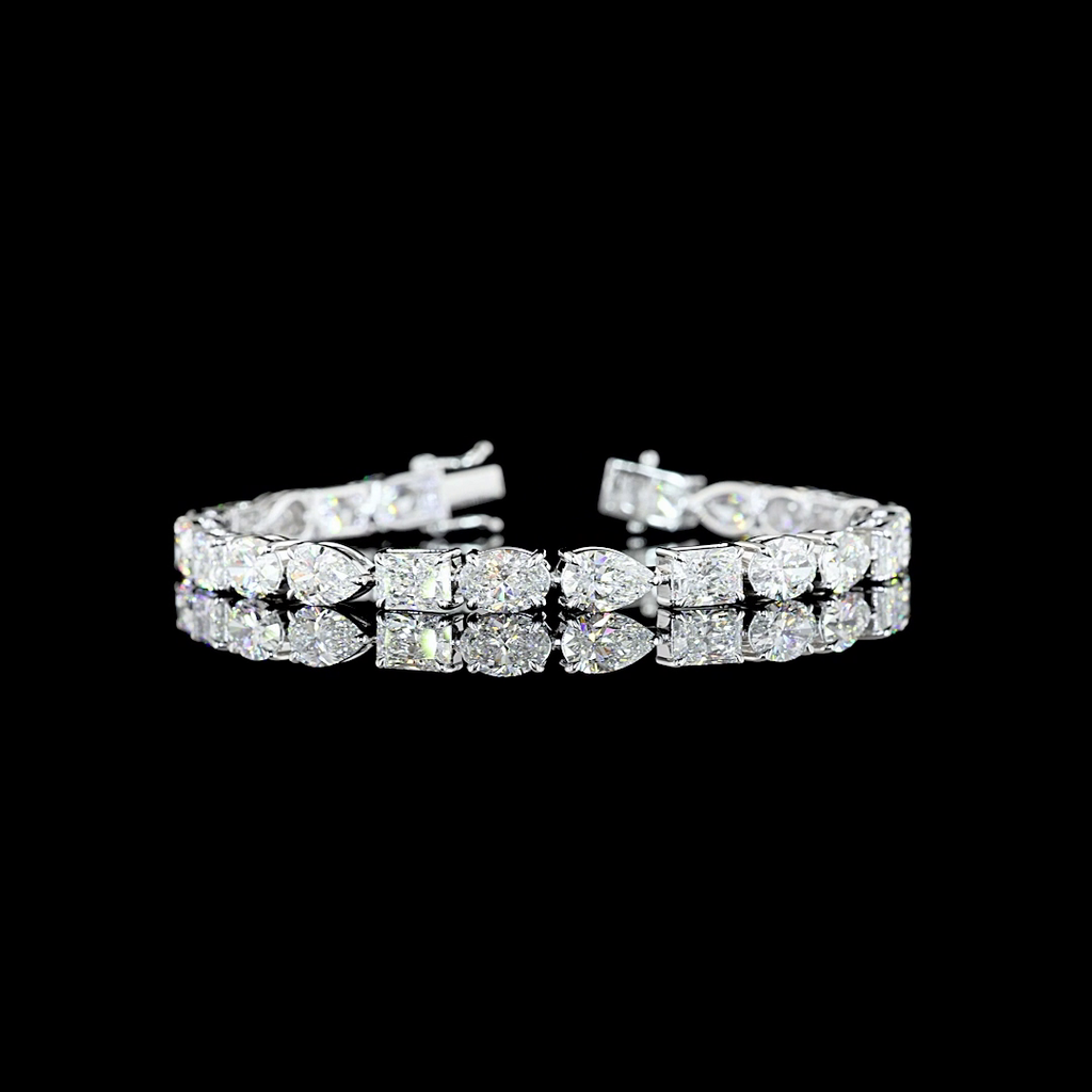 16.66 Cts 14k White Gold Mix Shape Tennis Bracelet - Video