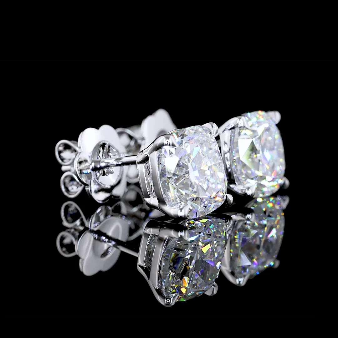 4.13 Cts 14k White Gold Square Cushion Brilliant Shape Studs Earring - Video