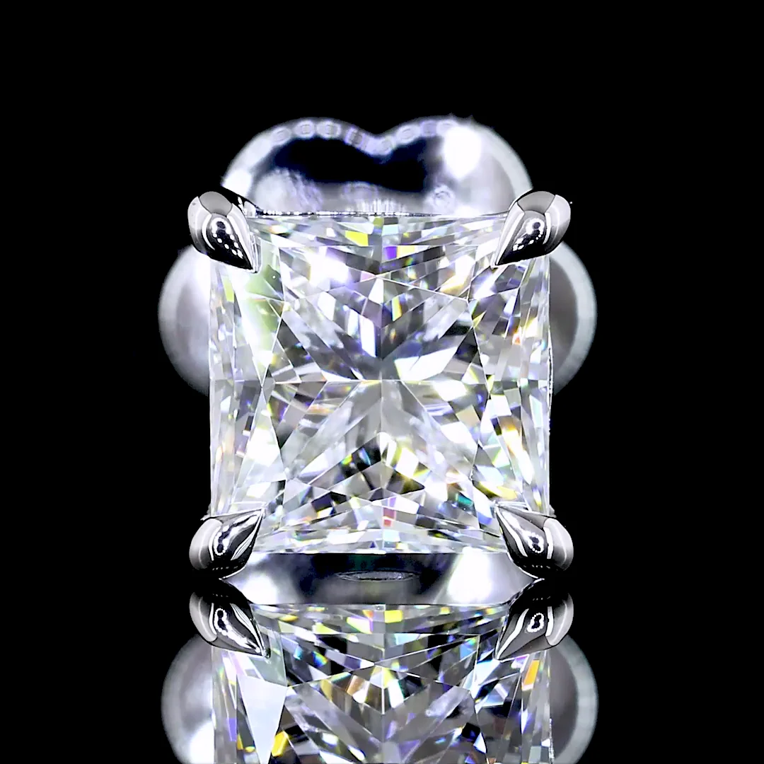 2.04 Cts 14k White Gold Princess Shape Studs Earring - Image 2