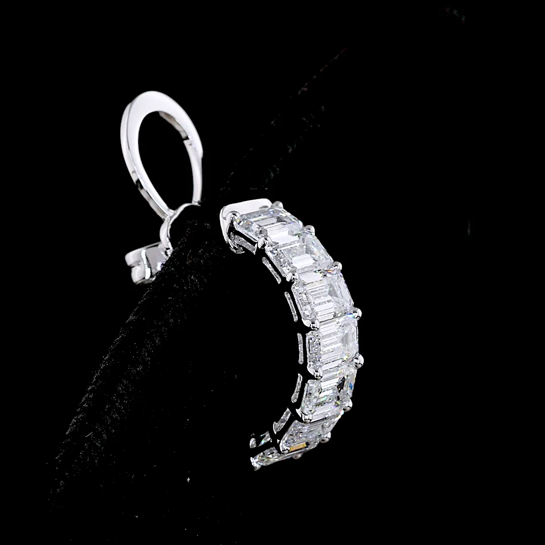 4.62 Cts 14k White Gold Emerald Shape C Hoops Earring - Image 2