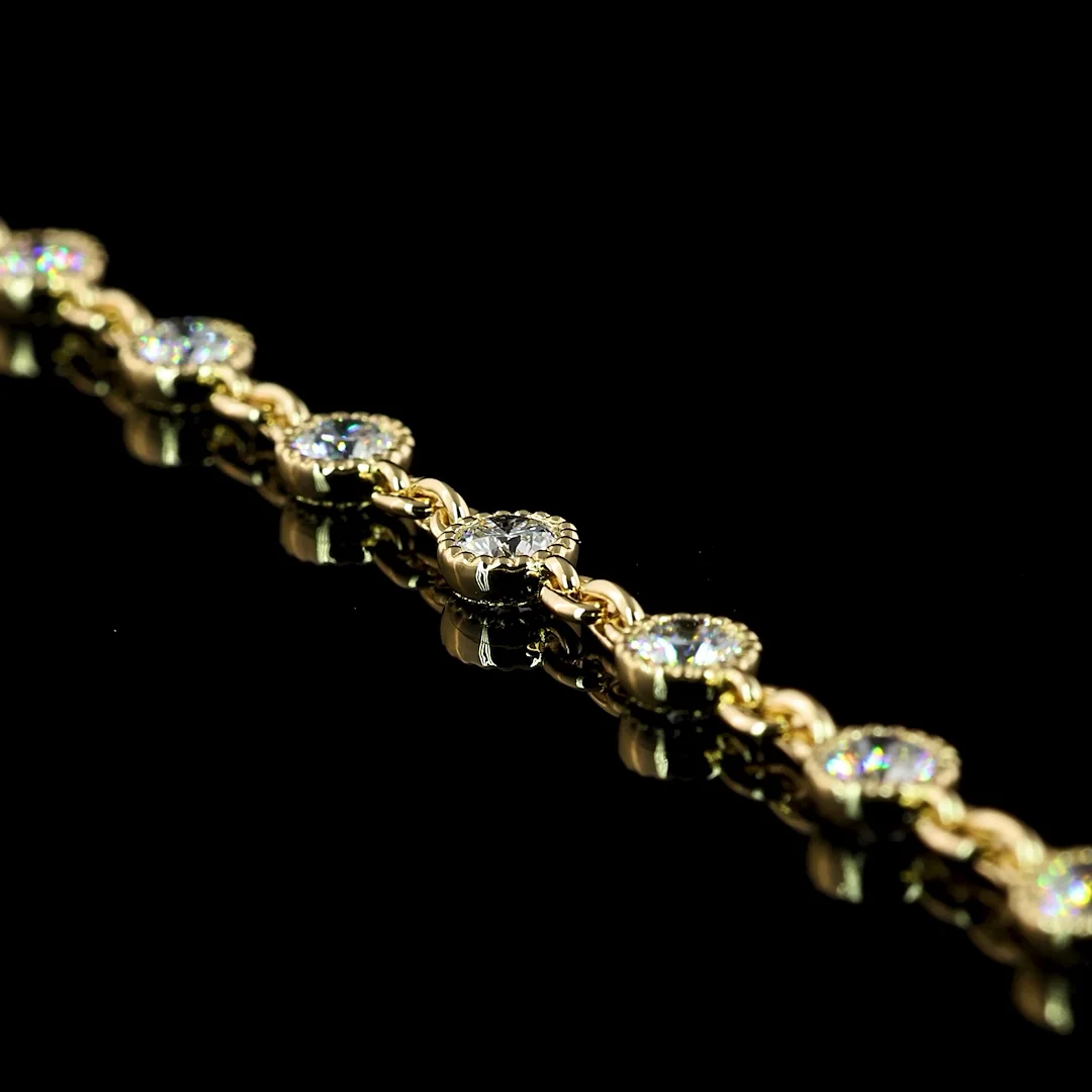 4.48 Cts 14k Yellow Gold Round Shape Station Line Tennis Necklace - Image 2