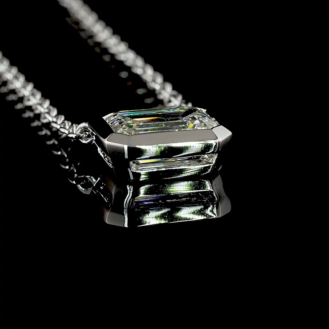 2.07 Cts 14k White Gold Emerald Shape Solitaire Pendant - Image 3
