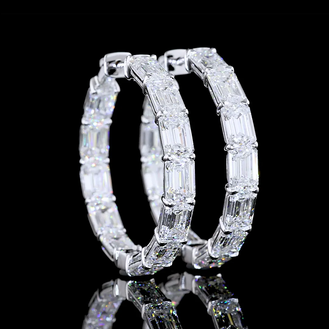 14.79 Cts 14k White Gold Emerald Shape Hoops Earring - Video