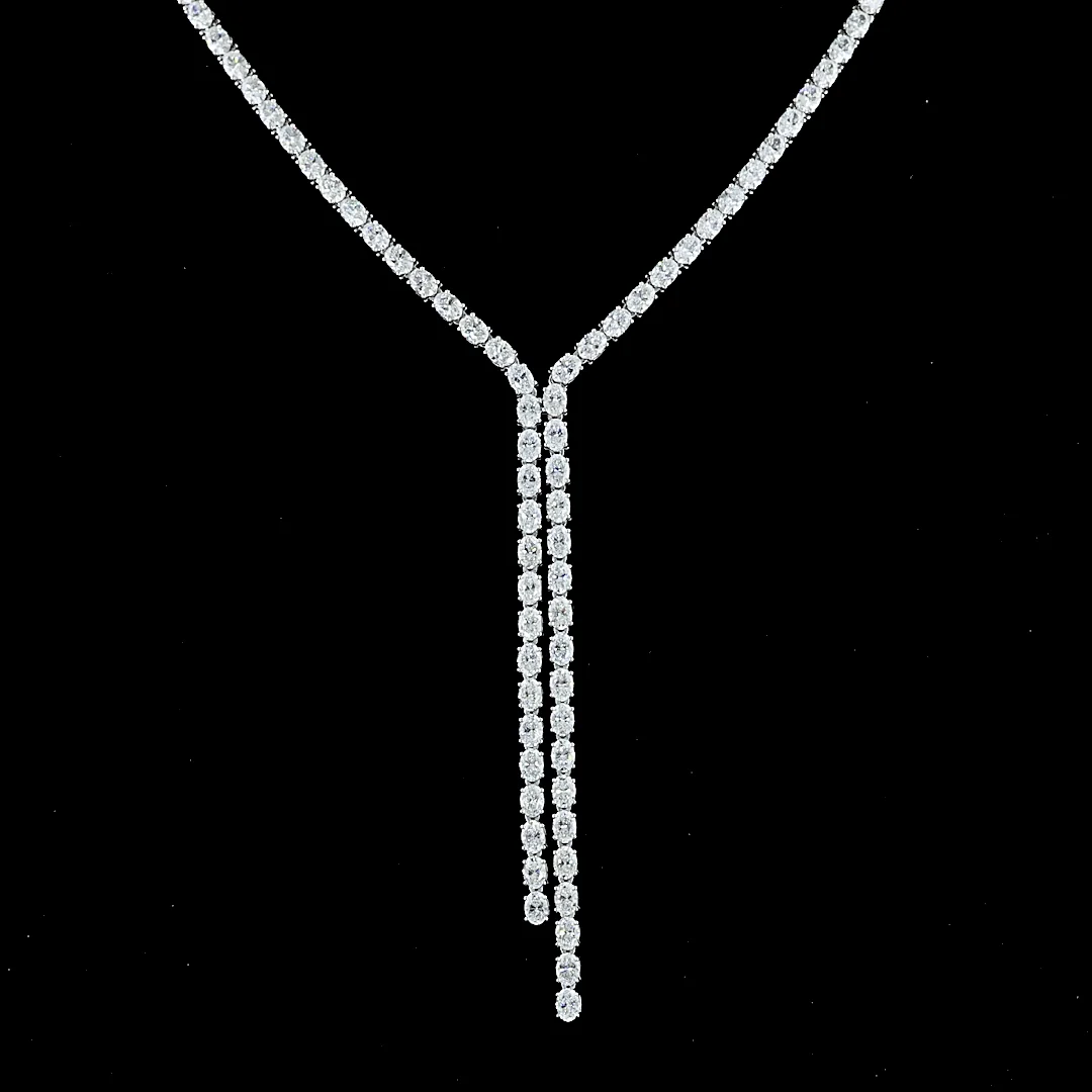 13.72 Cts 14k White Gold Oval Shape Lariat Necklace - Image 3