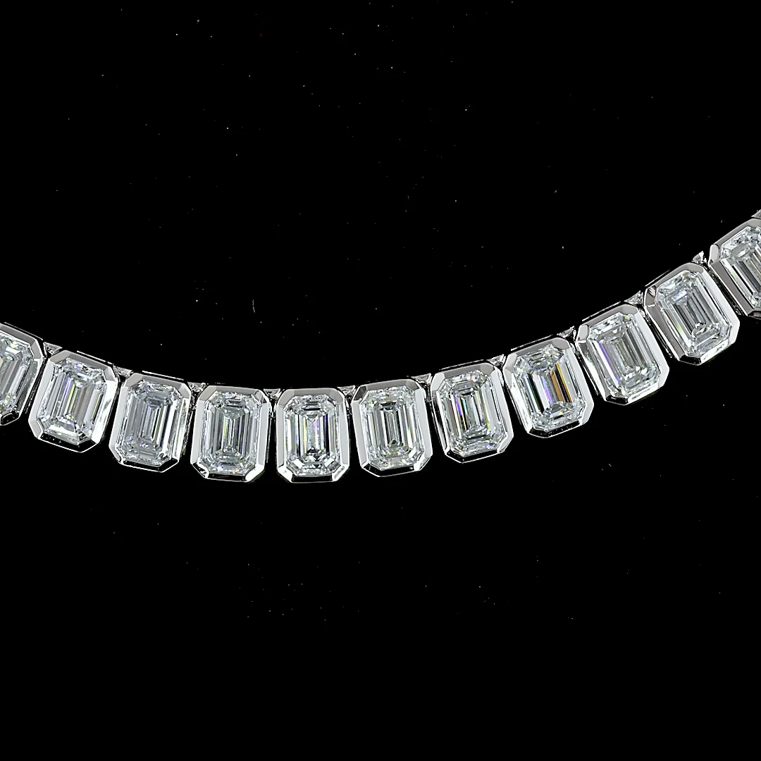 14.25 Cts 14k White Gold Emerald Shape Tennis Necklace - Image 3