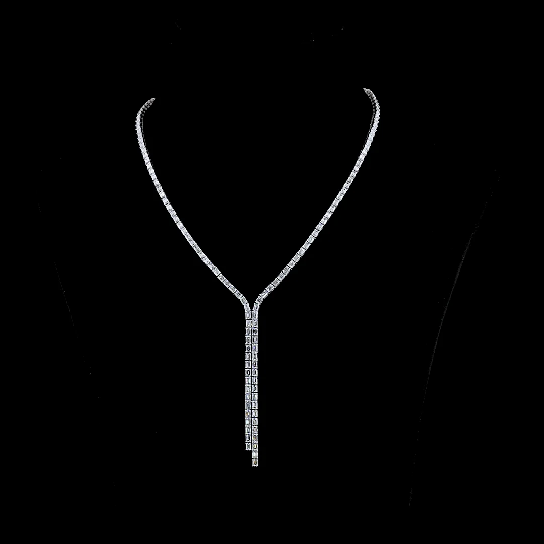 15.44 Cts 14k White Gold Emerald Shape Lariat Necklace - Video