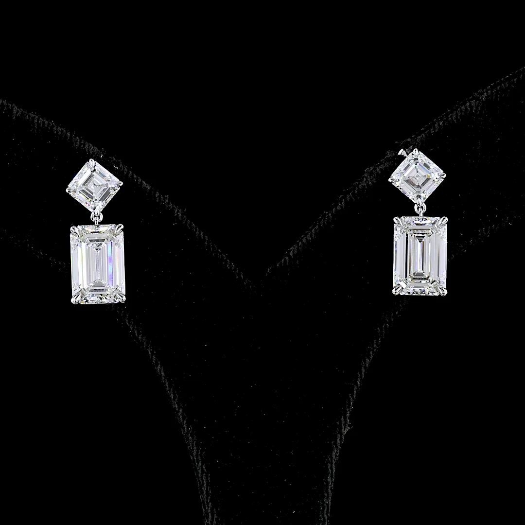 7.96 Cts 14k White Gold Emerald Shape Hanging Earring - Video