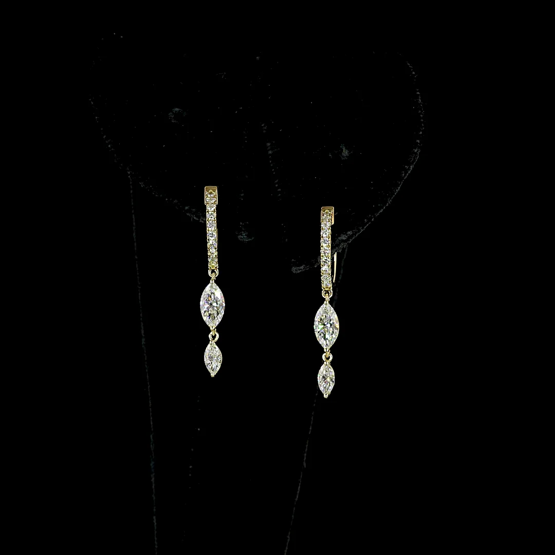 1.04 Cts 14k Yellow Gold Round Shape Hanging Earring - Video