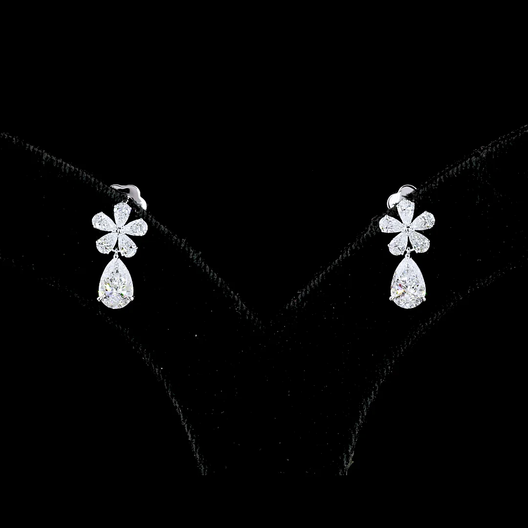 1.9 Cts 14k White Gold Pear Shape Hanging Earring - Image 3