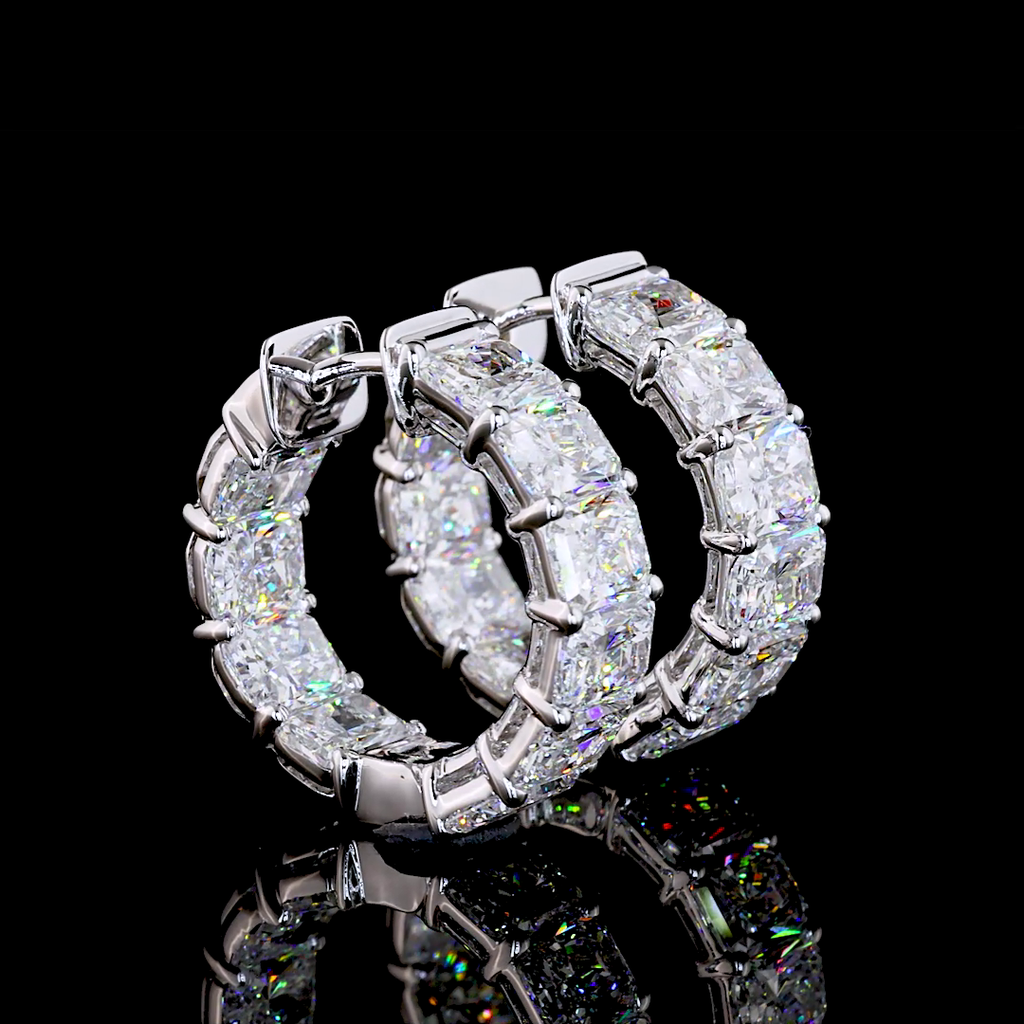 2.98 Cts 14k White Gold Radiant Shape Huggies Earring - Video