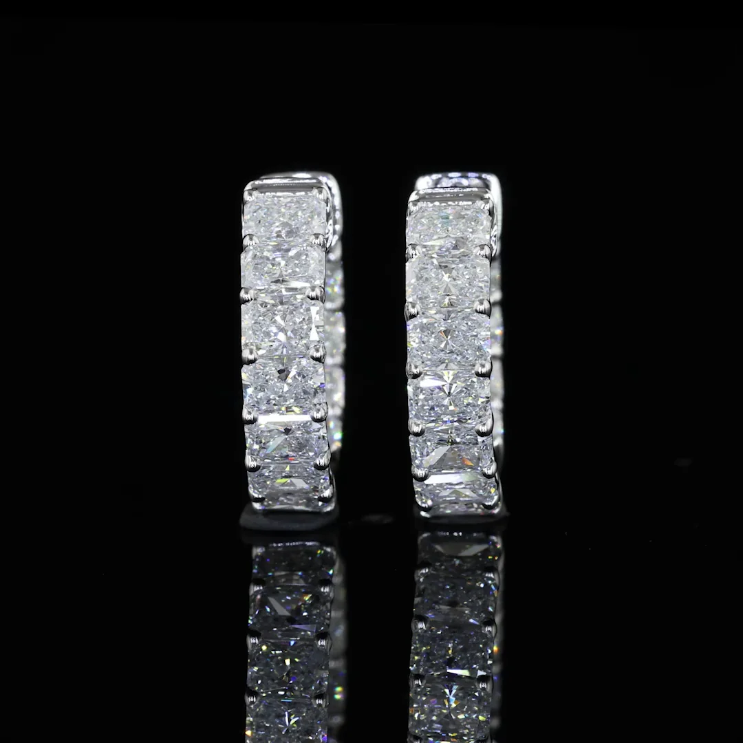 2.01 Cts 14k White Gold Radiant Shape Huggies Earring - Image 3