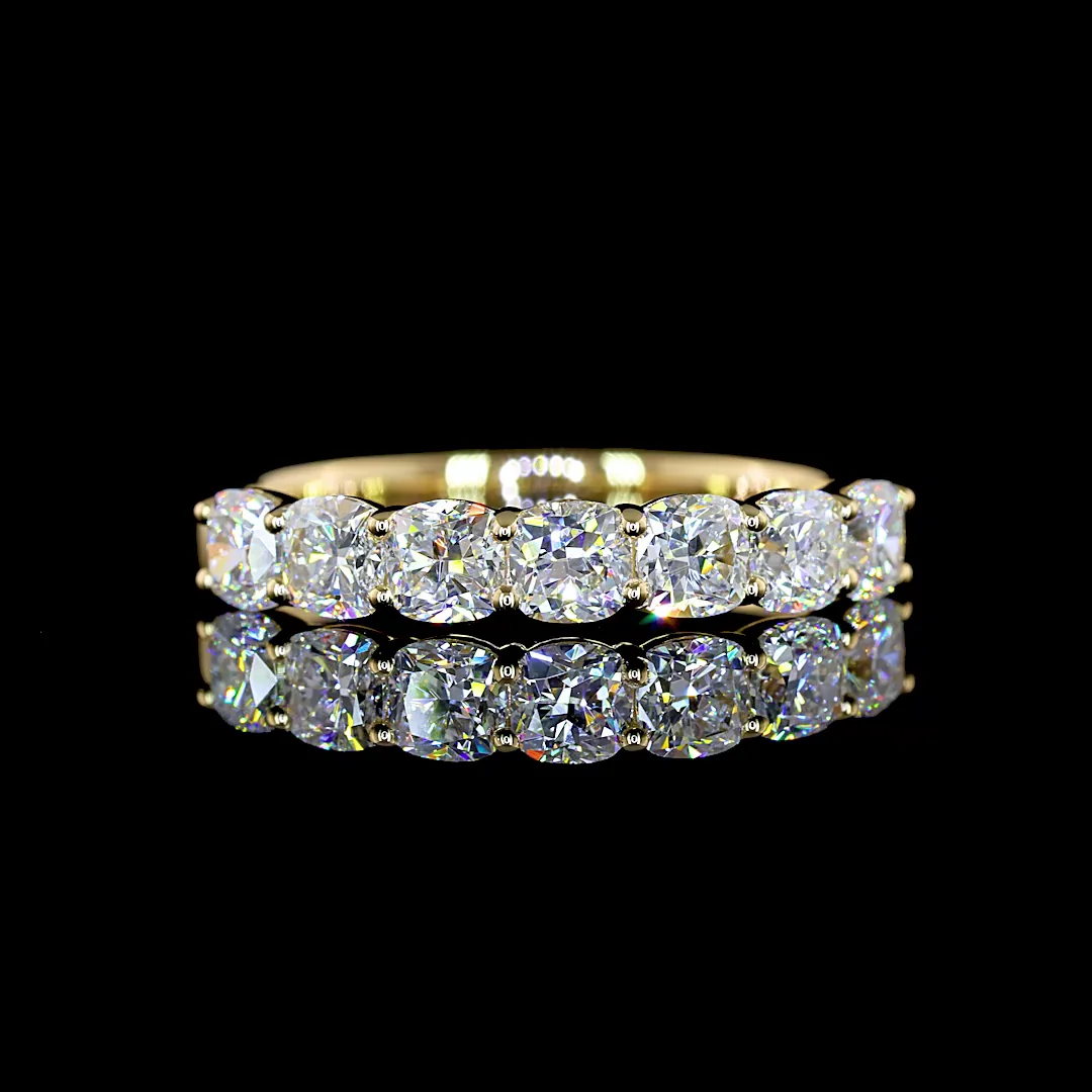1.13 Cts 14k Yellow Gold Square Cushion Brilliant Shape 7 Stones Eternity Band - Video