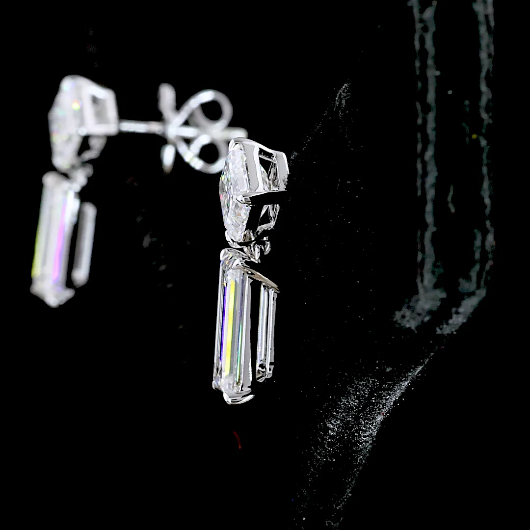 3.51 Cts 14k White Gold Baguette Shape Hanging Earring - Image 4