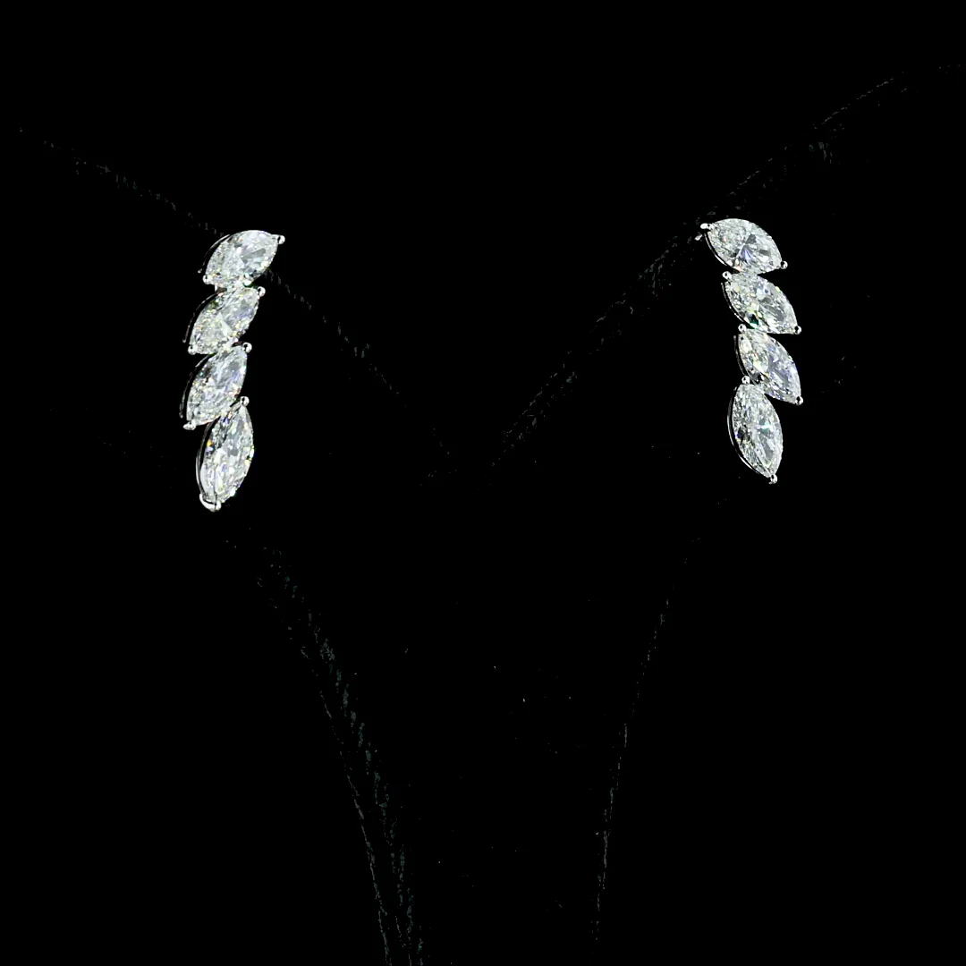 2.64 Cts 14k White Gold Marquise Shape Crawler Earring - Video