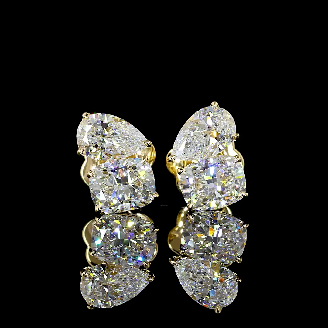 2.06 Cts 14k Yellow Gold Cushion Brilliant Shape Studs Earring - Image 3