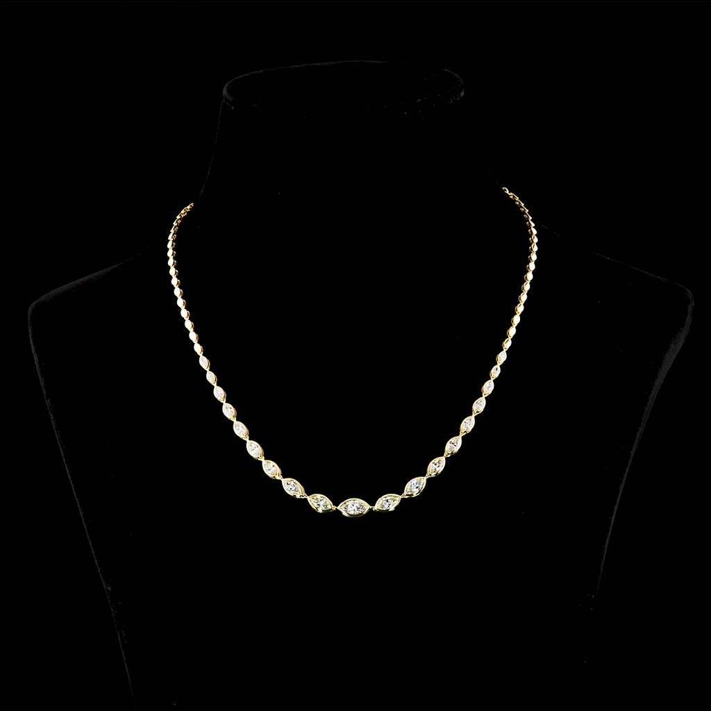 4.06 Cts 14k Yellow Gold Marquise Shape Riviera Necklace - Video
