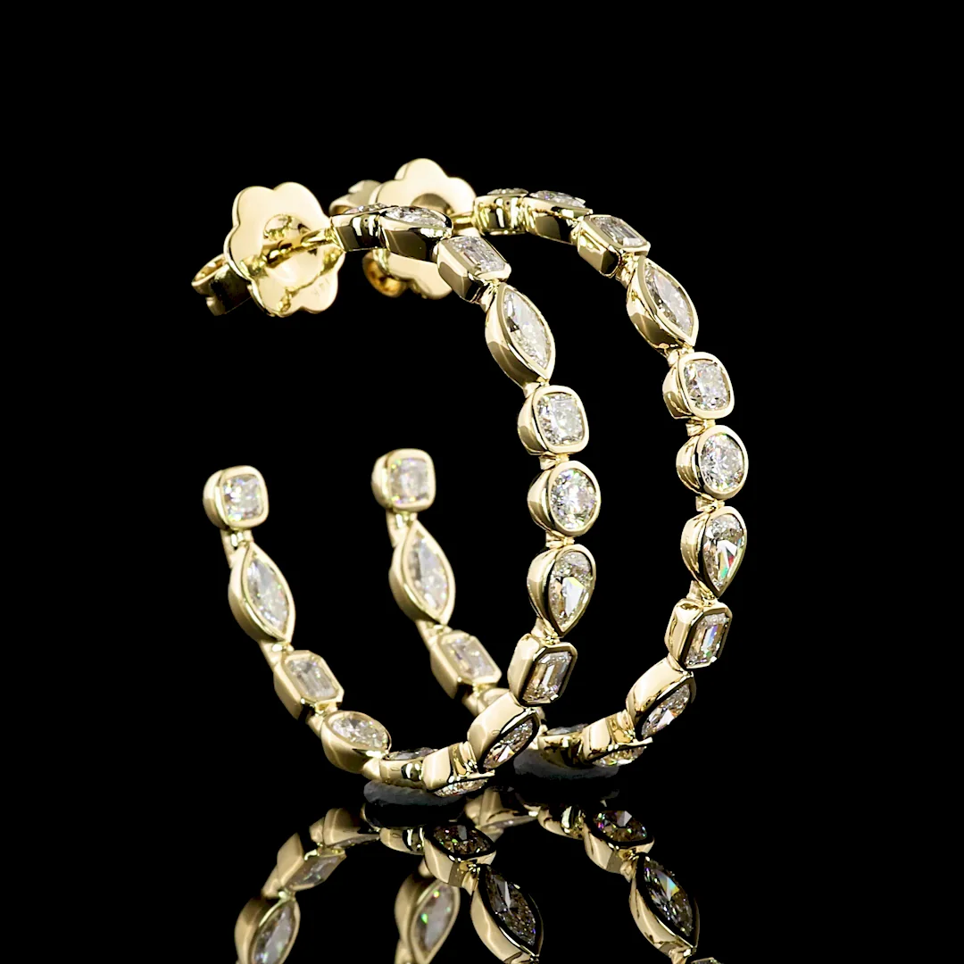 2.5 Cts 14k Yellow Gold Mix Shape C Hoops Earring - Video