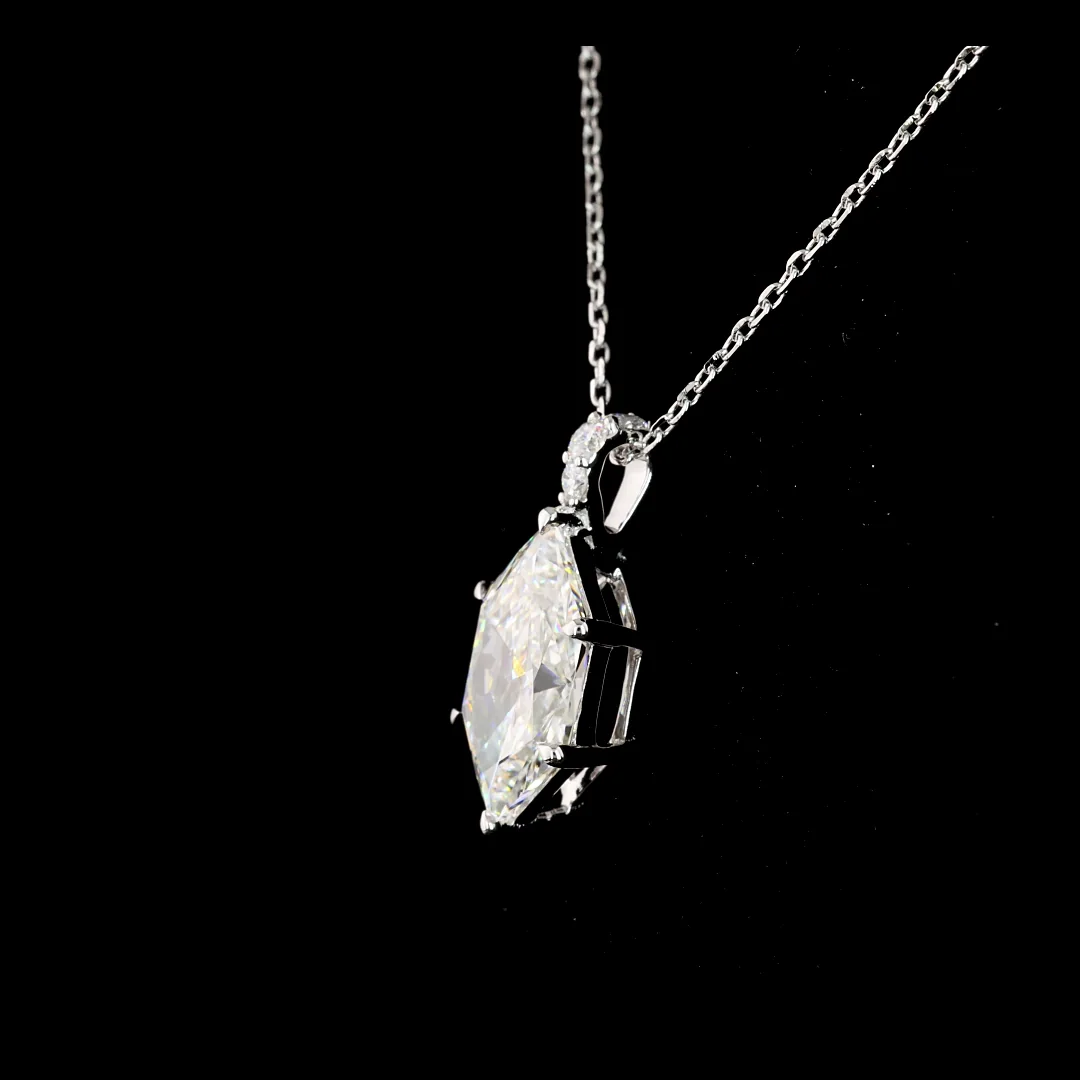2.09 Cts 14k White Gold Antique Marquise Shape Pendant Pendant - Image 3
