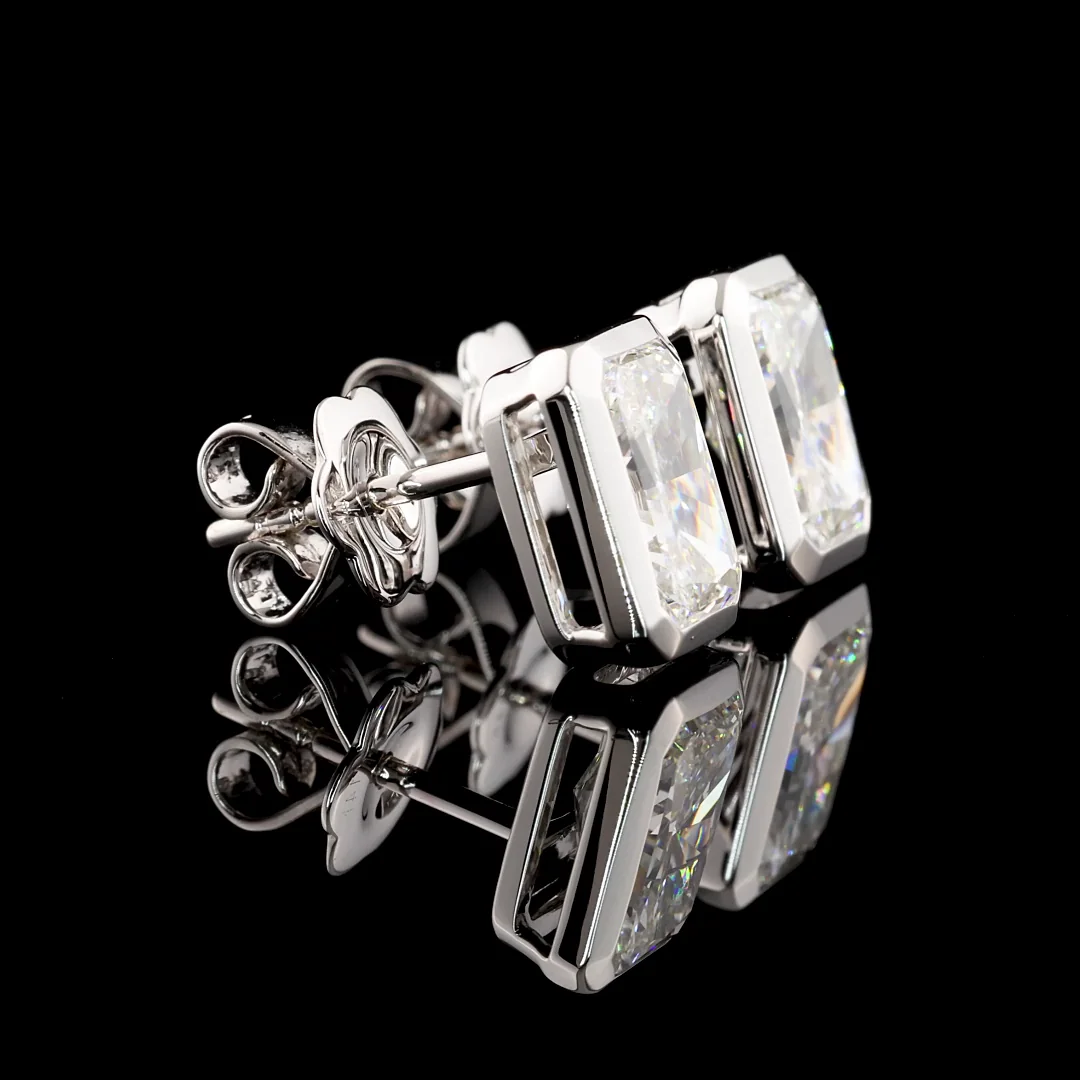 3.07 Cts 14k White Gold Radiant Shape Studs Earring - Image 2