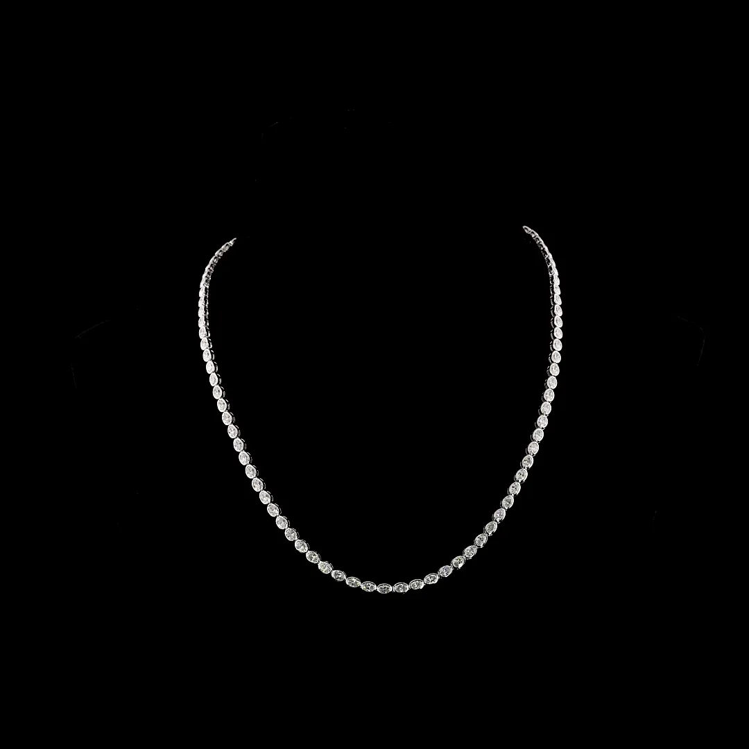 9.95 Cts 14k White Gold Oval Shape Tennis Necklace - Video