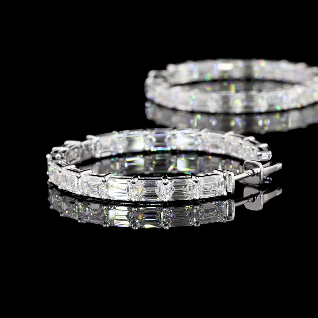 9.23 Cts 14k White Gold Emerald Shape Hoops Earring - Image 4