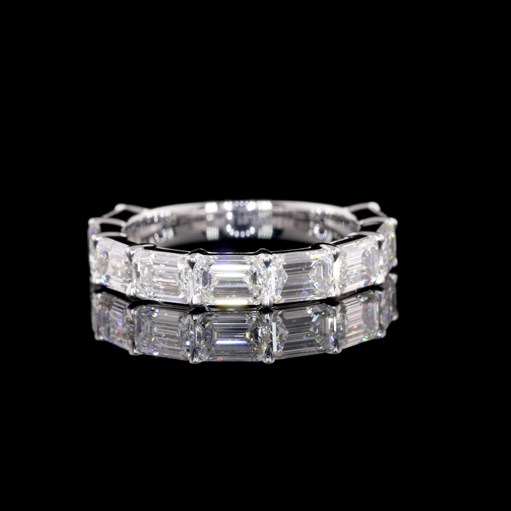 2.89 Cts 14k White Gold Emerald Shape 3/4 Band Eternity Band - Video