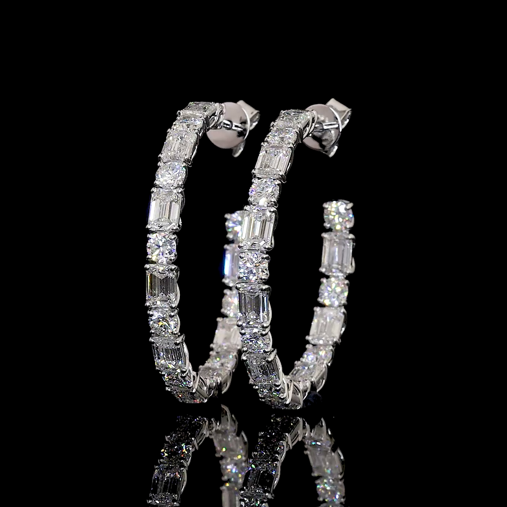 6.74 Cts 14k White Gold Mix Shape C Hoops Earring - Video