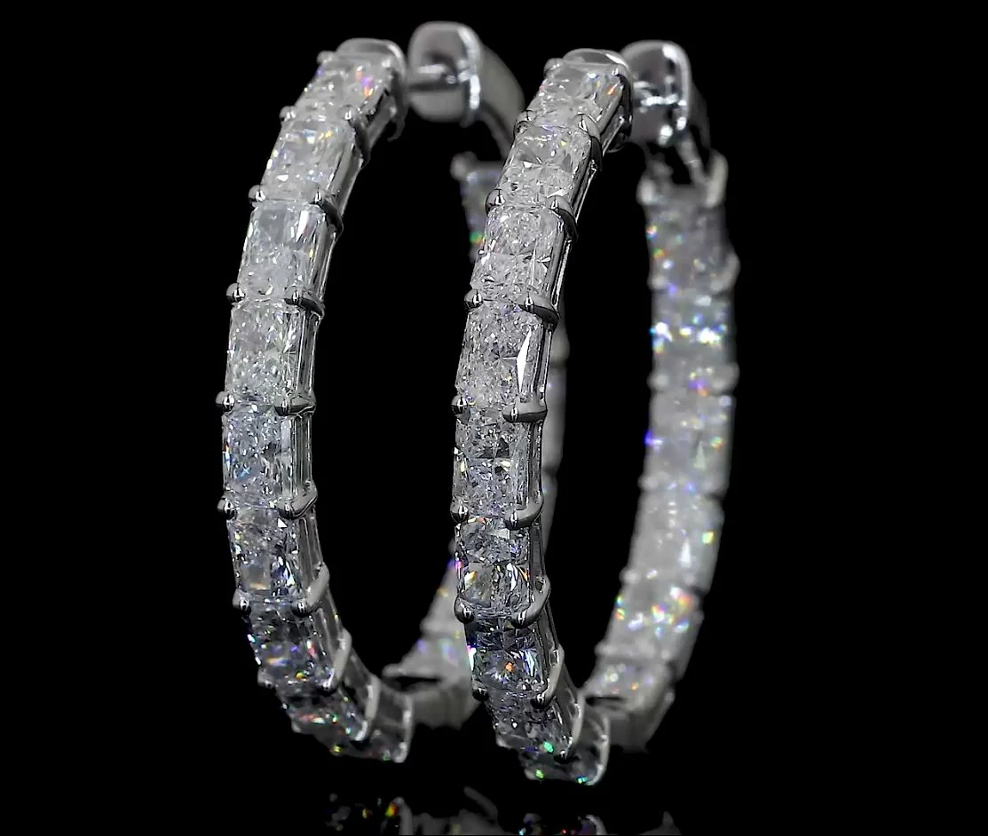 3.38 Cts 14k White Gold Radiant Shape Hoops Earring - Image 4