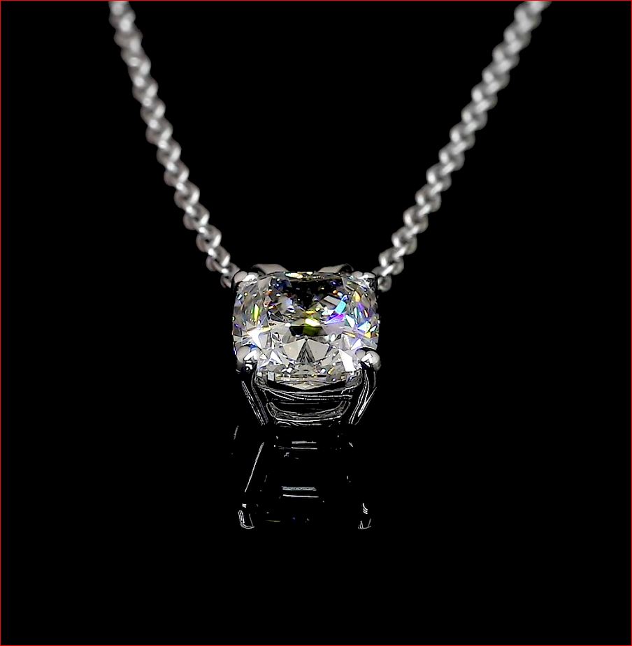1.91 Cts 14k White Gold Cushion Shape Solitaire Pendant - Image 4