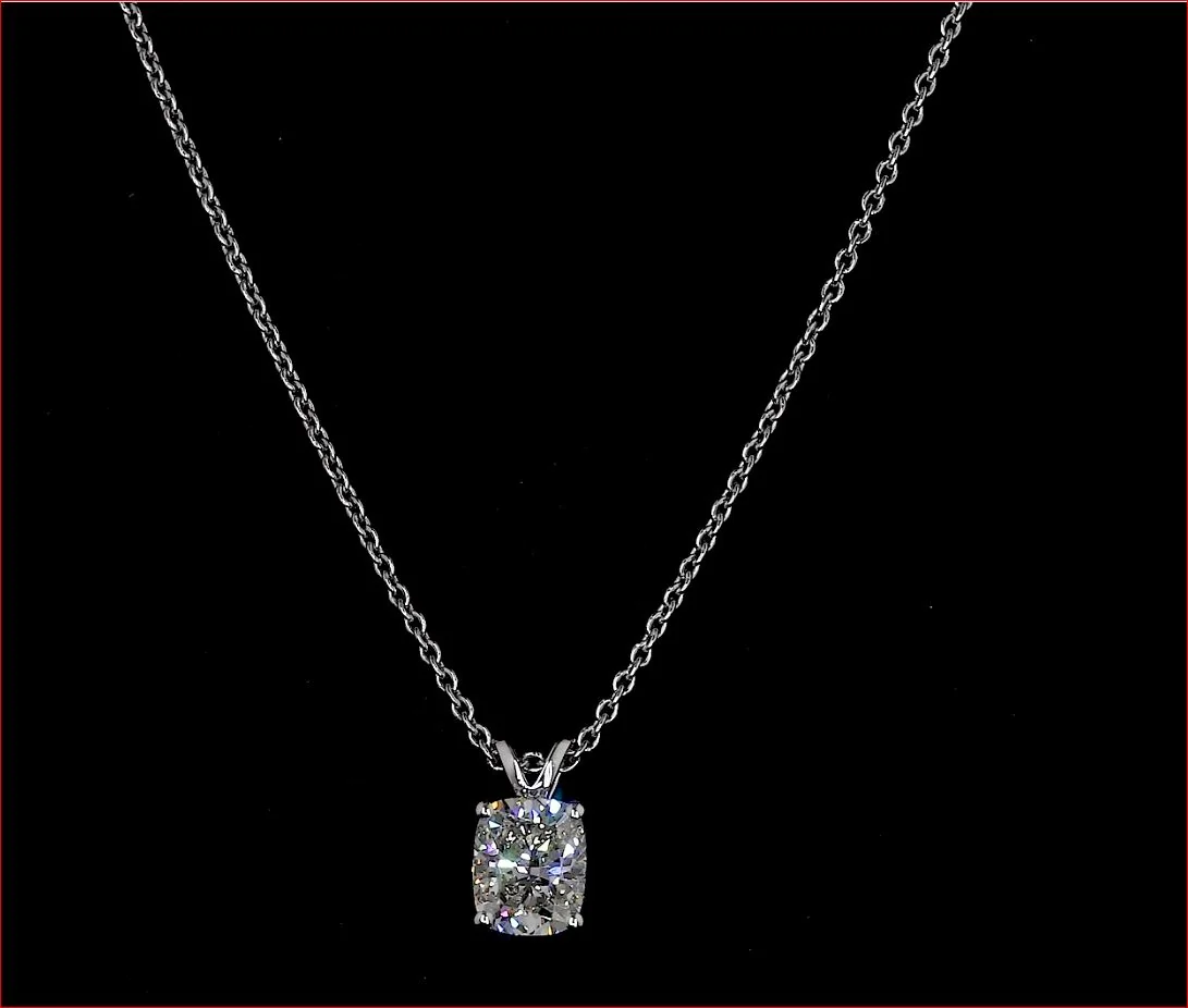 1.53 Cts 14k White Gold Cushion Modified Shape Solitaire Pendant - Video