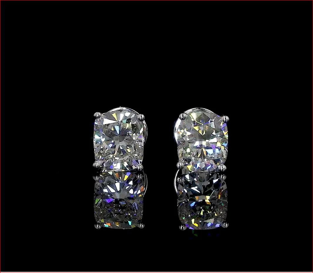 6.01 Cts 14k White Gold Cushion Modified Shape Studs Earring - Video