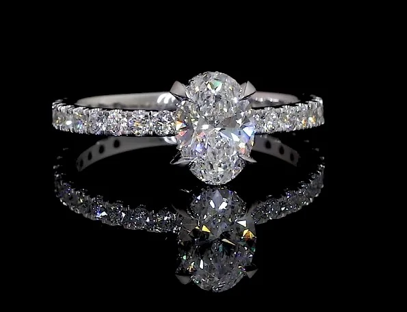 8.11 Cts 14k White Gold Oval Shape Hidden Halo Ring - Video