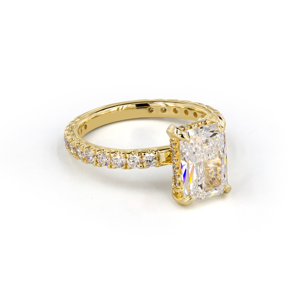 3.96 Cts 14k Yellow Gold Radiant Shape Hidden Halo Ring - Image 2