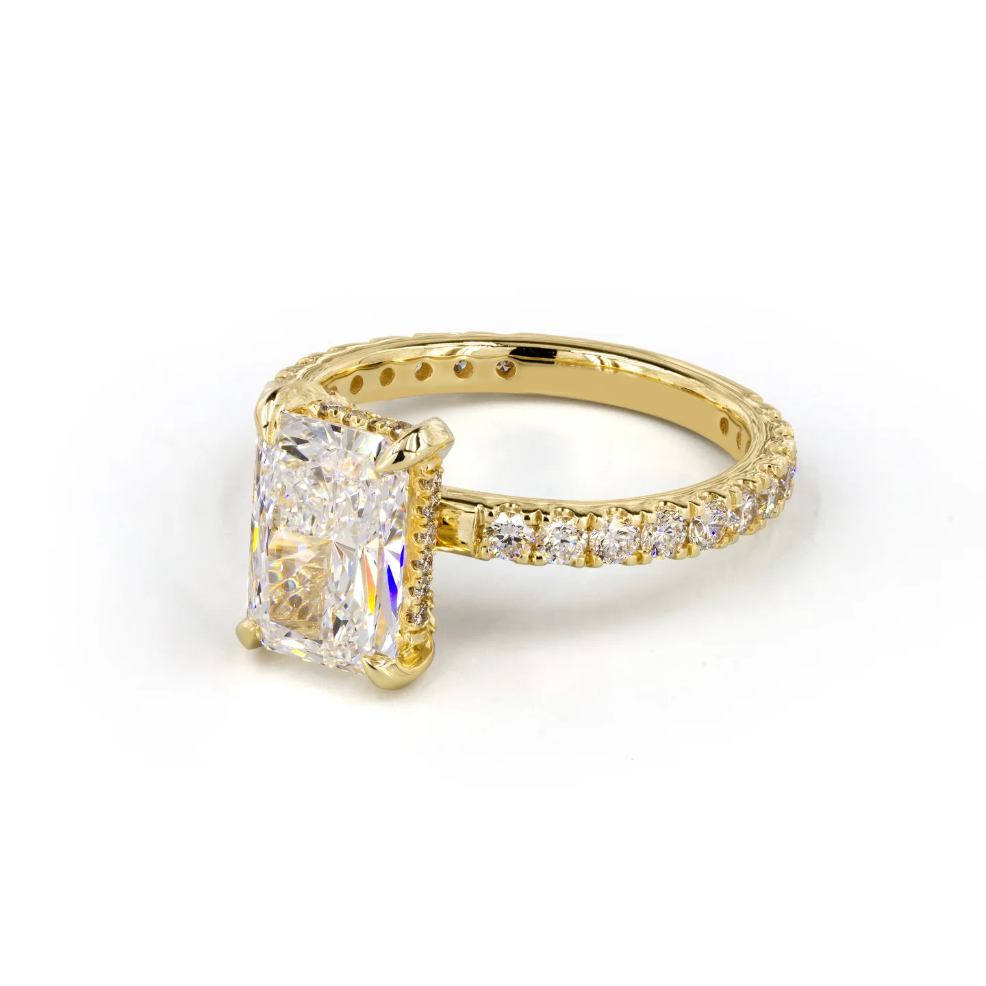 3.96 Cts 14k Yellow Gold Radiant Shape Hidden Halo Ring - Image 4