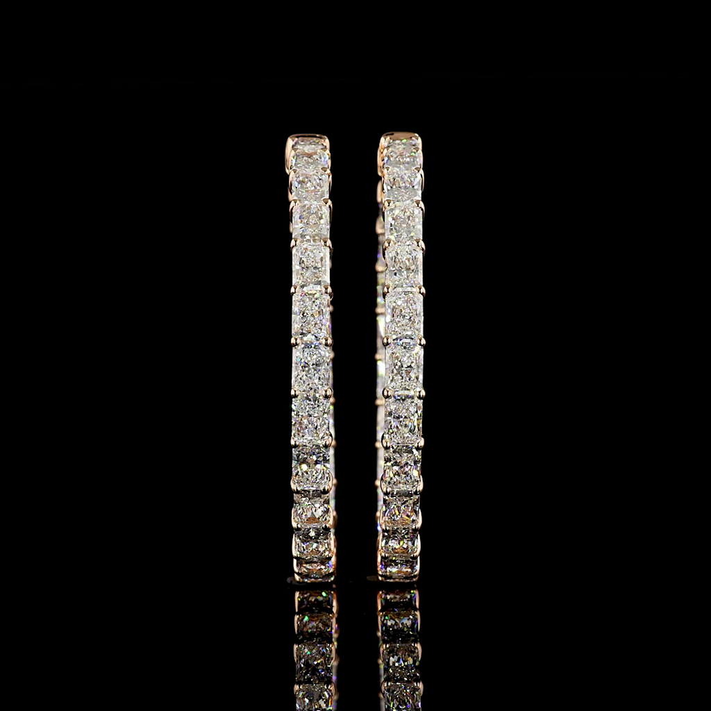9.9 Cts 14k Rose Gold Radiant Shape Hoops Earring - Video