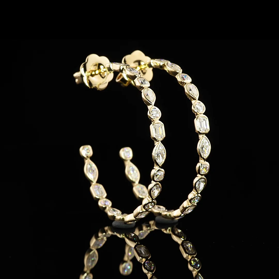 2.06 Cts 14k Yellow Gold Mix Shape C Hoops Earring - Video