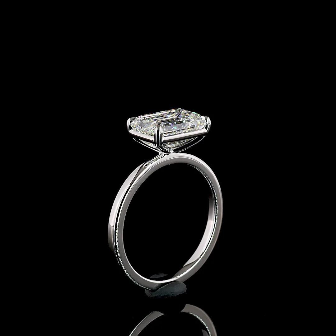 3.06 Cts Platinum Emerald Shape Solitaire Ring - Image 4