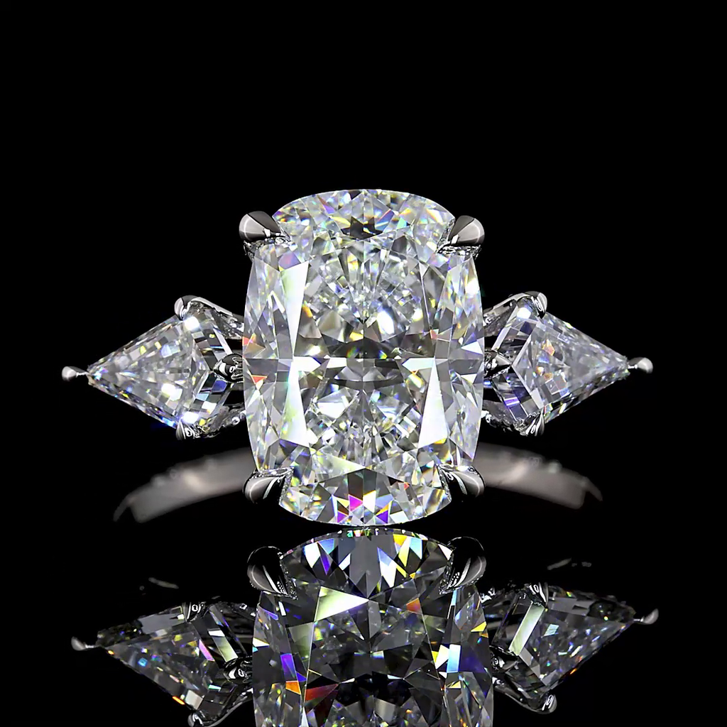 3.8 Cts Platinum Cushion Brilliant Shape 3 Stones Ring - Image 3