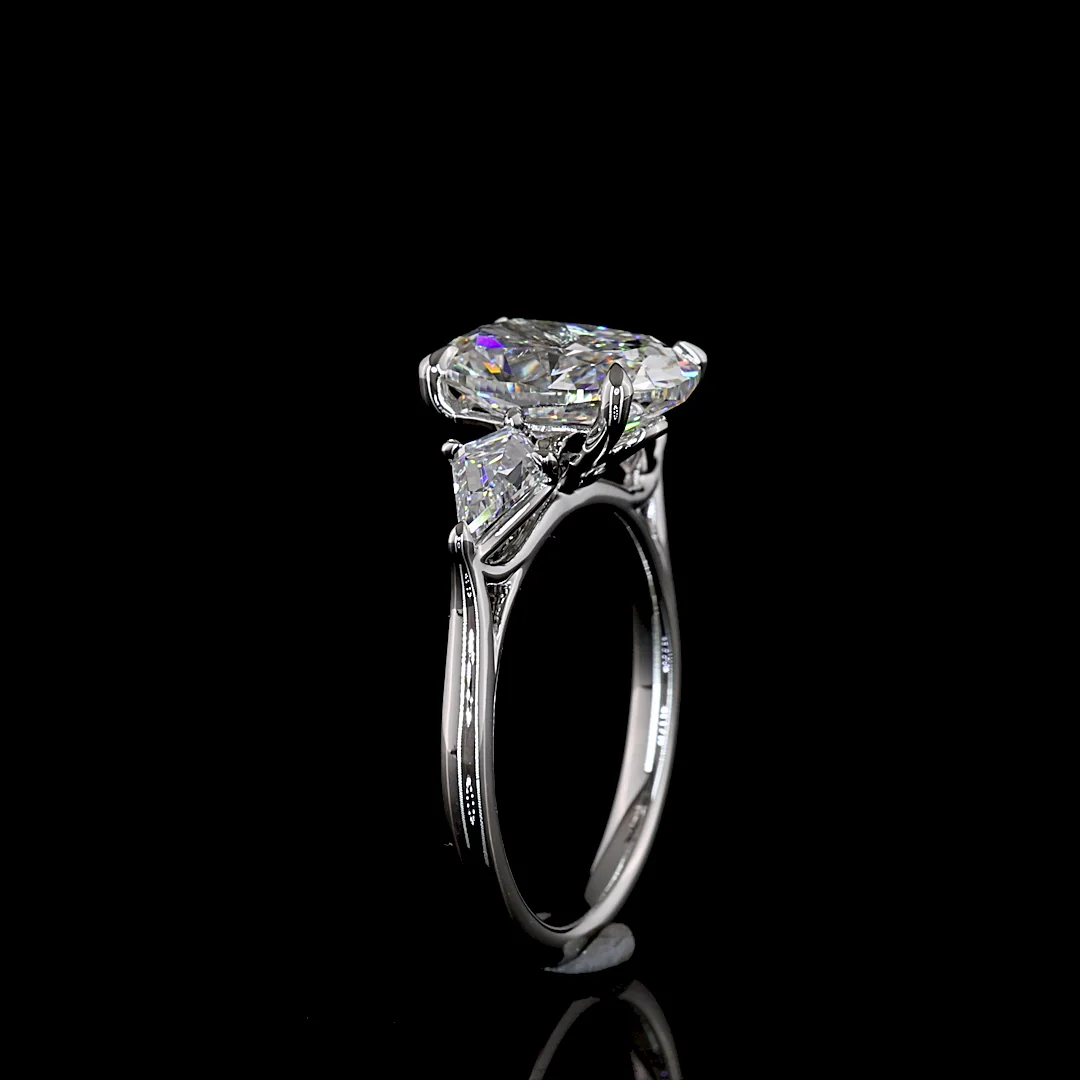 3.8 Cts Platinum Cushion Brilliant Shape 3 Stones Ring - Image 4