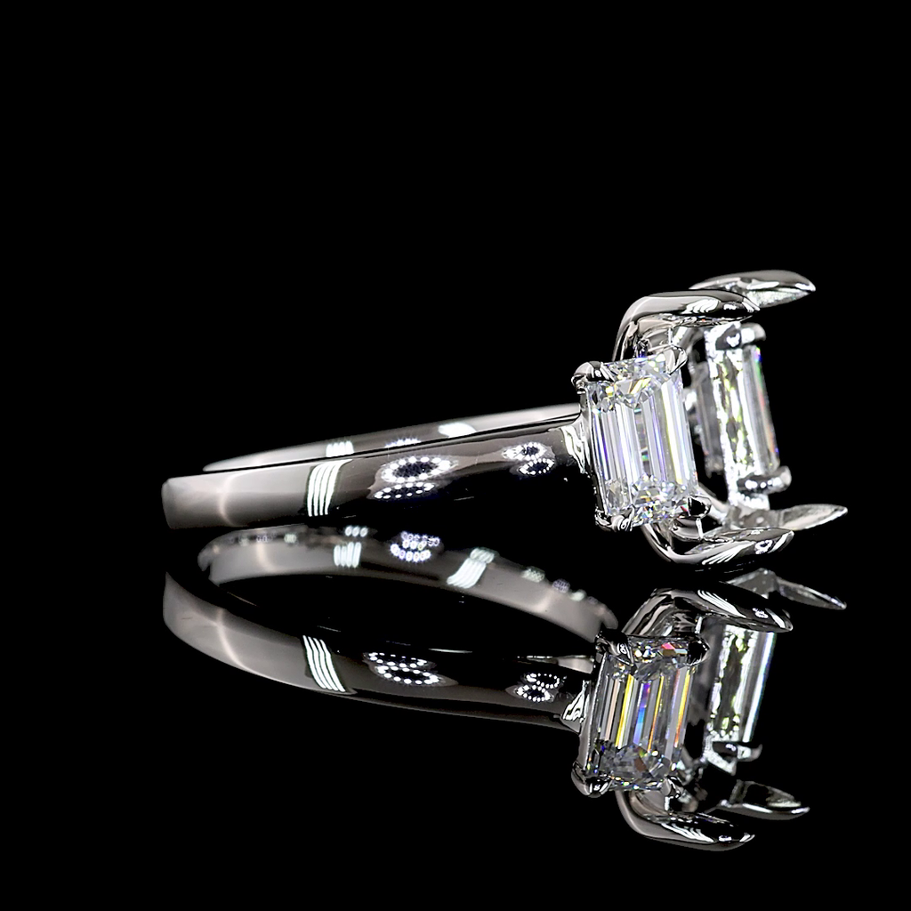 4.23 Cts Platinum Emerald Shape 3 Stones Ring - Image 3