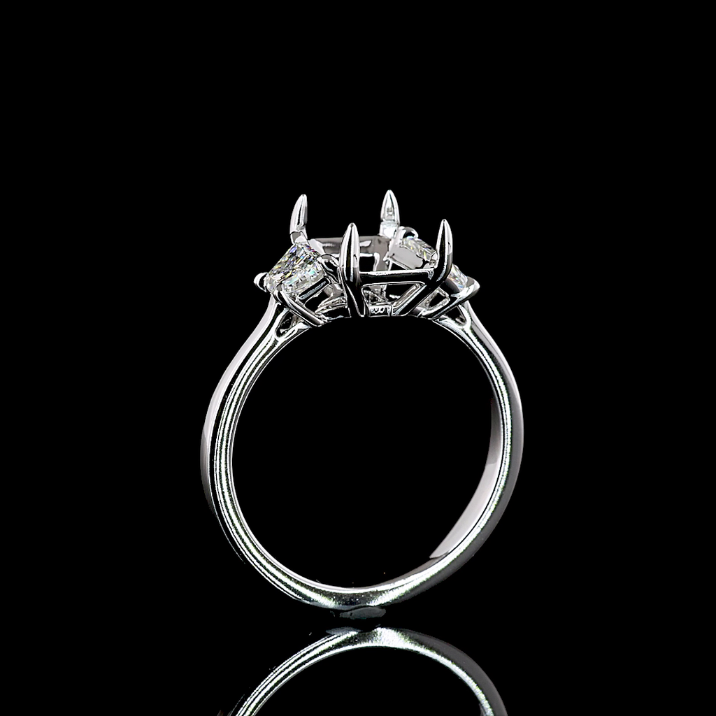 3.22 Cts 14k White Gold Emerald Shape 3 Stones Ring - Image 4